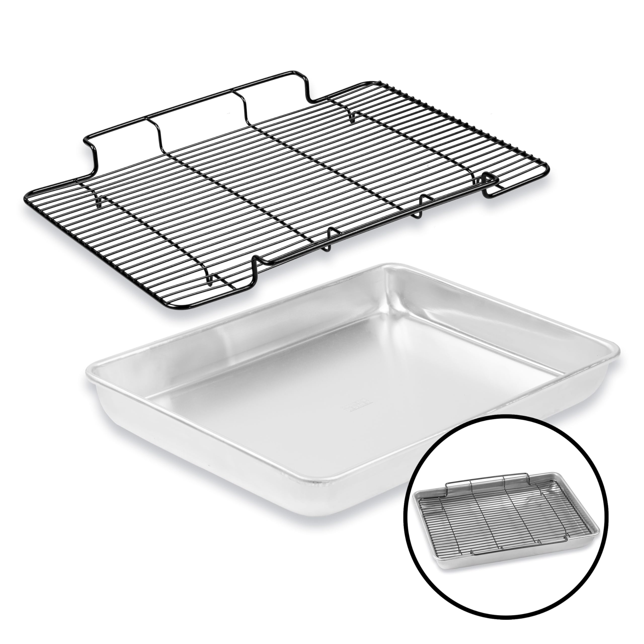 Baker's Secret Non Toxic Large Roasting Pan with 18" Rack, Roaster 100% Recycled Aluminum, Turkey Roasting Pan, Vegetables, Poultry, Easy-Release - The Natural Aluminum Collection