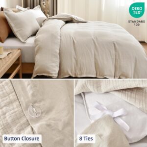 PHF 100% Cotton Muslin Duvet Cover Set King Size, Breathable Linen Like Guaze Textured Bedding Comforter Cover Set 3 Pieces for All Season, Soft Duvet Cover with 2 Pillow Shams, 104"x90", Natural