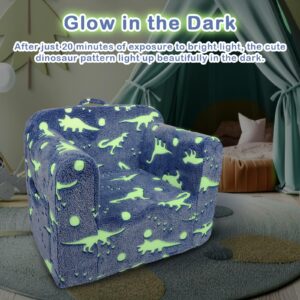 TANOFAR Kids Couch, Toddler Chairs Comfy, Kids Sofa for Boys Ages 1-6, Toddler Foam Couch Glow in The Dark, Soft Comfortable, Cute Dinosaurs