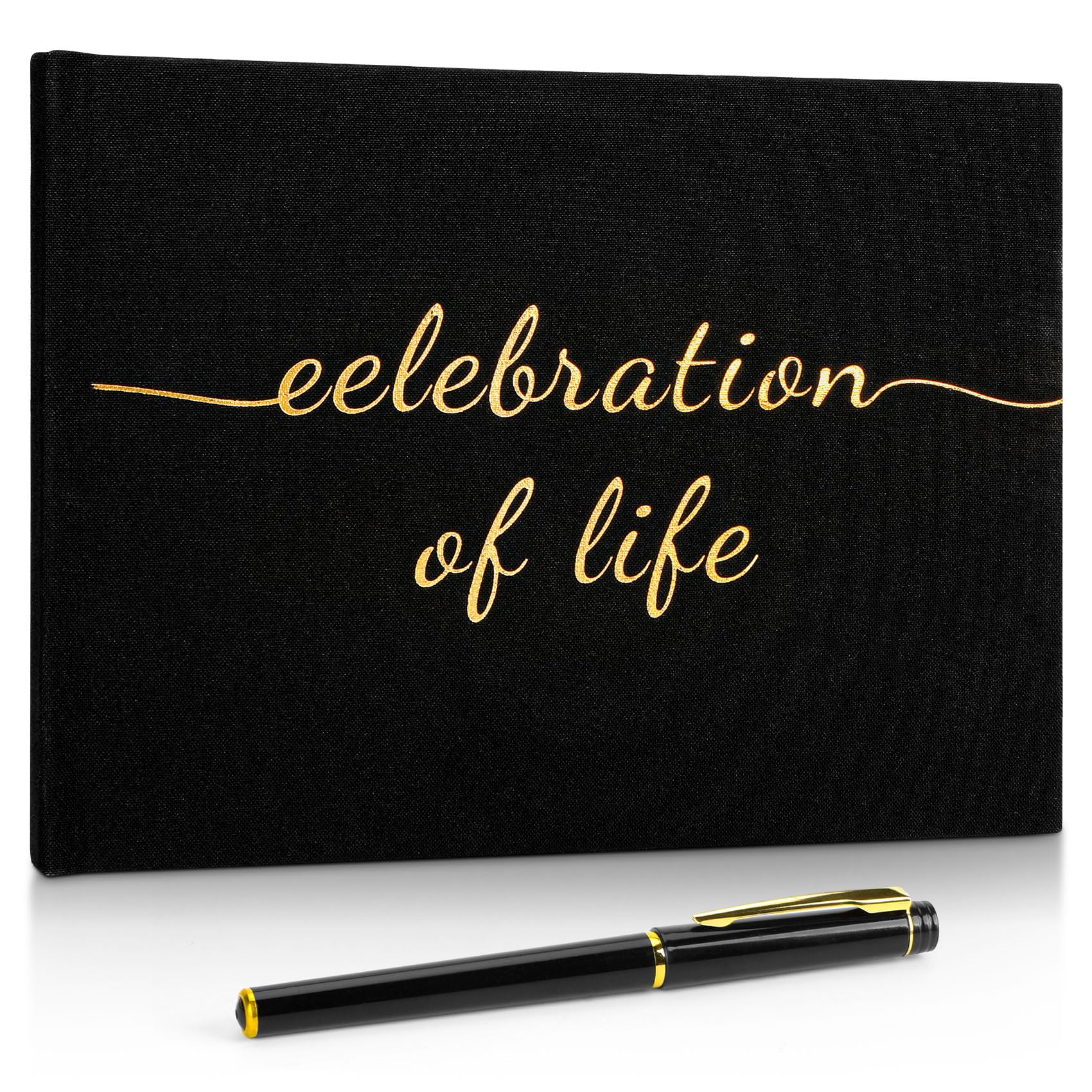 Funeral Guest Book for Memorial Service, Celebration of Life Guest Book with Table Sign, Pen and Box, Guest Sign in Book for Funeral Service, Elegant Black Memorial Books for Celebration of Life