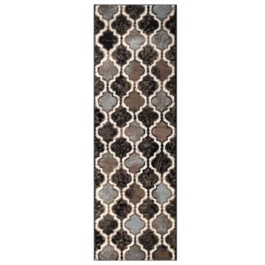 Superior Indoor Runner Rug, Jute Backing, Modern Plush Rugs For Hallway, Living, Dining Room, Bedroom, Office, Kitchen, Entryway, Geometric Trellis Floor Decor, High-Traffic Rugs, 2' 7 x 8', Chocolate