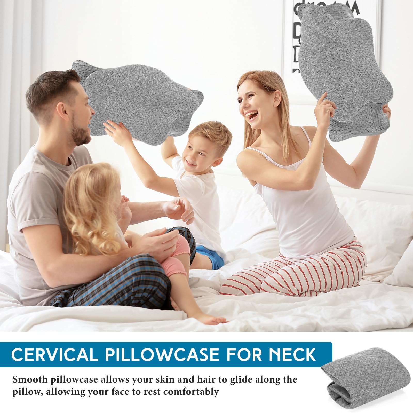 HunnmingRe Cervical Pillow Case Comfortable and Breathable Pillowcase with Zipper(Only Pillowcase) Pillowcase for Memory Foam Cervical Pillow Cervical Pillow Case Cover (Gray,Standard Size)