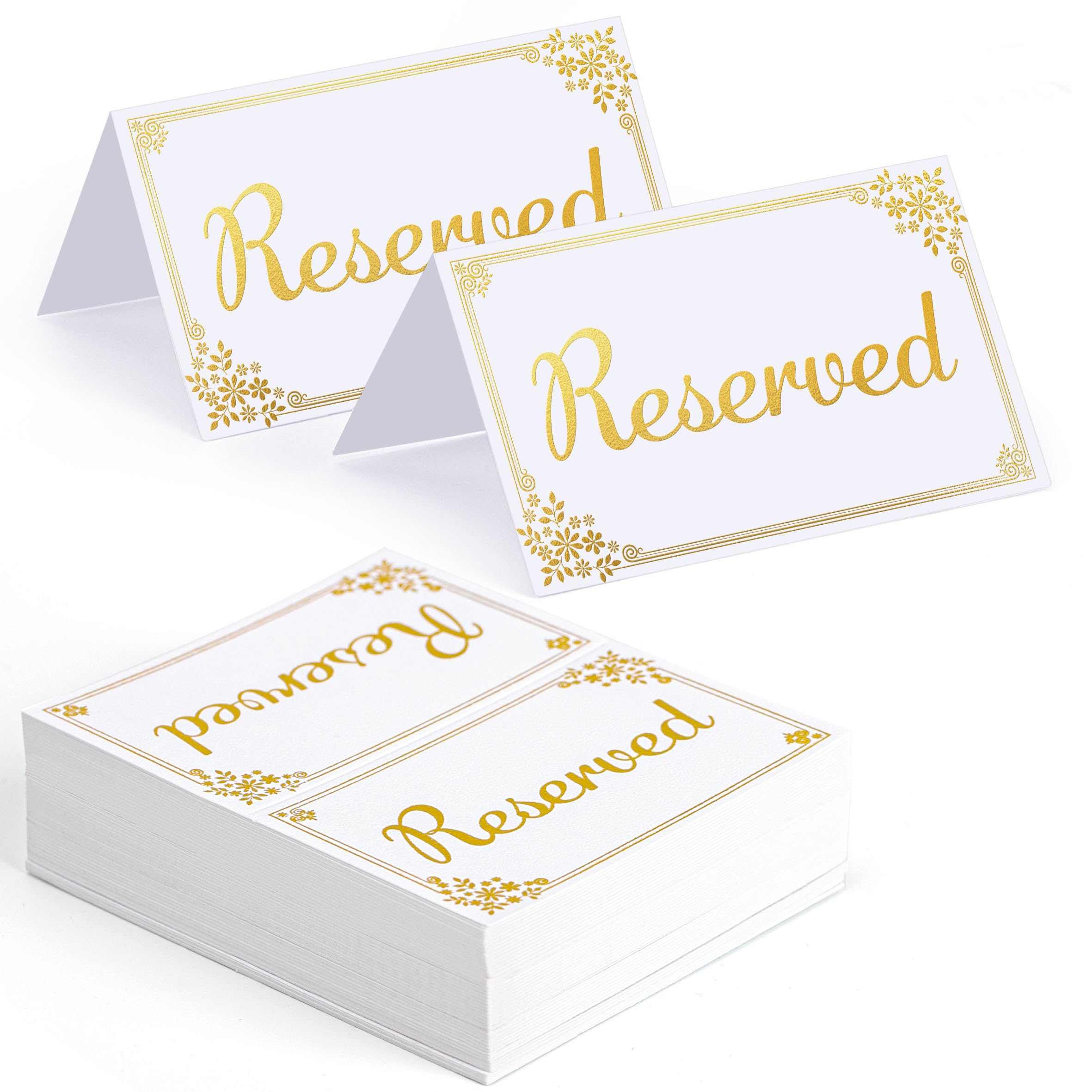 Lesnala 120Pcs Gold foil reserved table signs Reserved table signs for wedding Gold table reserved cards Double sided reservado para mesa tent card for Event Reception Seats and Places Accessories