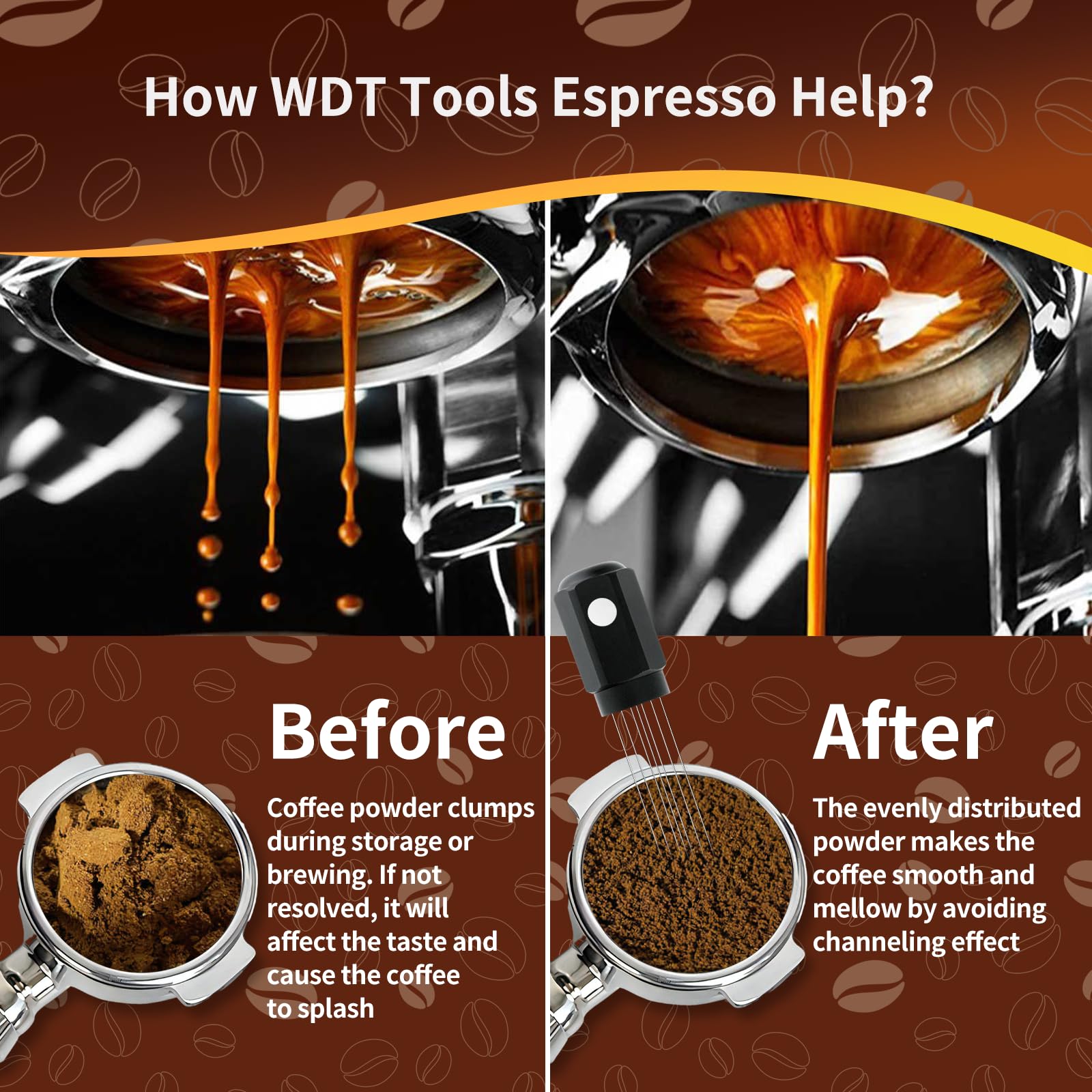 Espresso Distribution Tool WDT Tools - Espresso Needles Coffee Stirrer with Magnets and Stand & Stainless Steel Measuring Spoons with 2Tablespoon for Coffee Beans, Tea, Milk Powder and More (Golden)