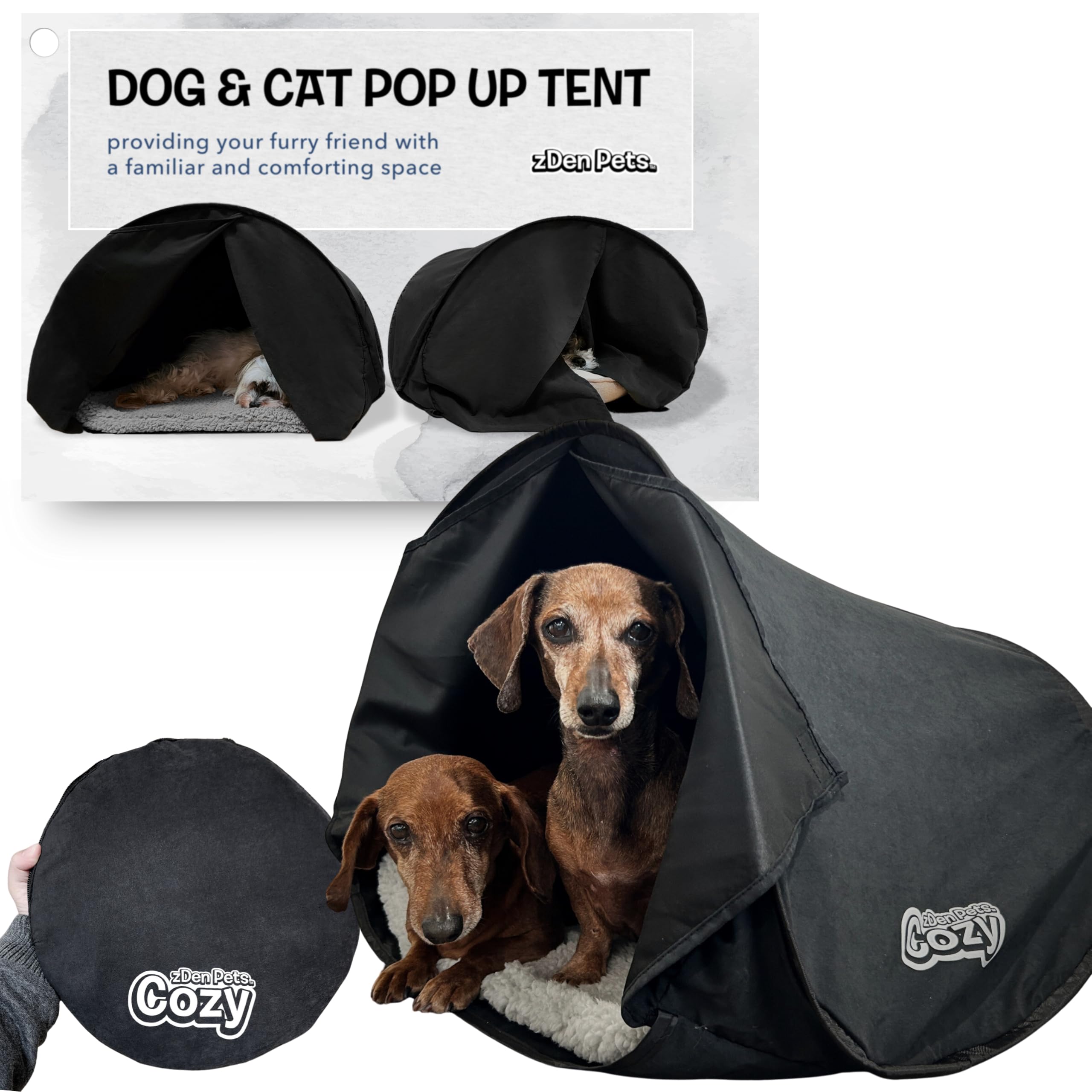 The Original Patented Cozy Pet Bed: Calming Dog Bed & Cat Bed Den for Indoor Cats | Portable Pet Cave Bed & Tent for Small Dogs | Ideal Dog and Cat Tent Bed for Anxiety Relief and Comfort