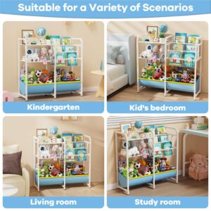 Kids Bookshelf and Toy Storage - 3 Tier Montessori Bookshelf with Fabric Toy Box, Nursery Book Shelves for Children, Baby Toddler Toy Organizer Book Shelf for Kids Rooms, Living Room, Bedroom