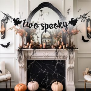 Two Spooky Banner, Halloween 2nd Birthday Party Decor, Two Spooky Birthday Decorations, Halloween Birthday Baby Shower Party Decorations, Black Glitter