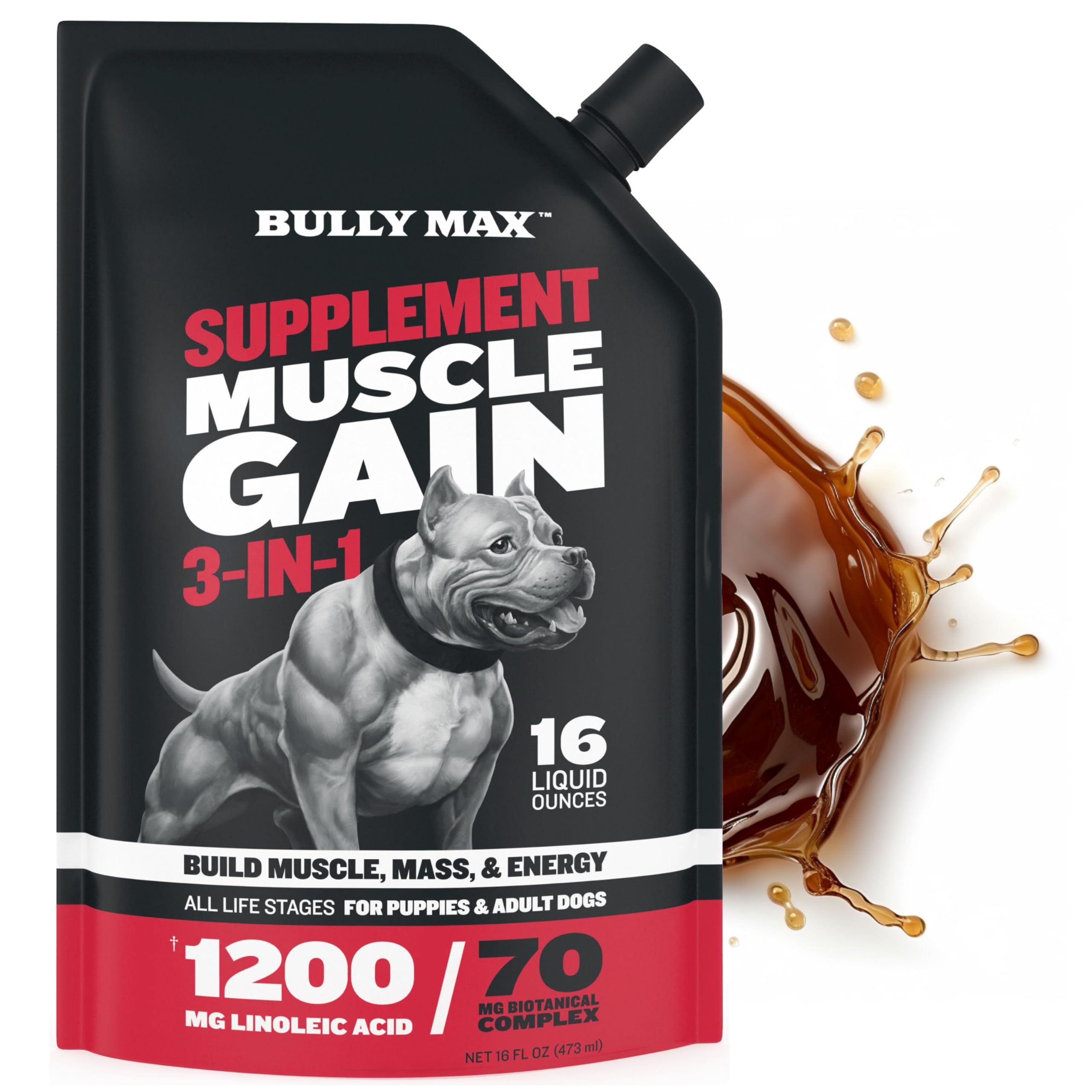 Bully Max Complete Canine Growth & Muscle Builder Kit - Weight Gainer 75 pc Chews, Muscle Builder 60 Tabs & Liquid Supplement - Powerful Development & Strength for Puppies & Adult Dogs