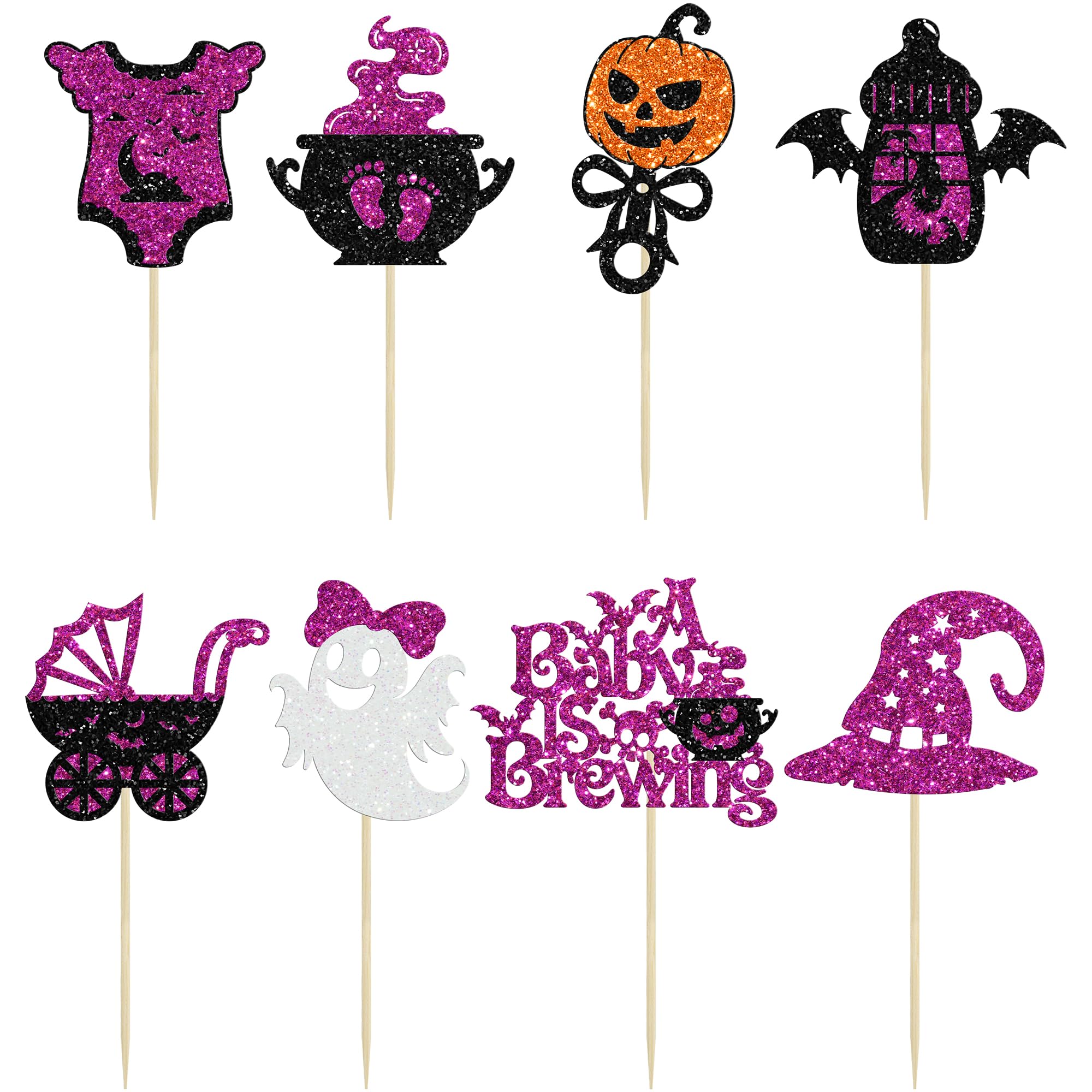 Gyufise 24Pcs Halloween Baby Shower Cupcake Toppers A Baby Is Brewing Cupcake Picks Witch Pregnant Women Halloween Gneder Reveal Cupcake Decorations Party Supplies Purple