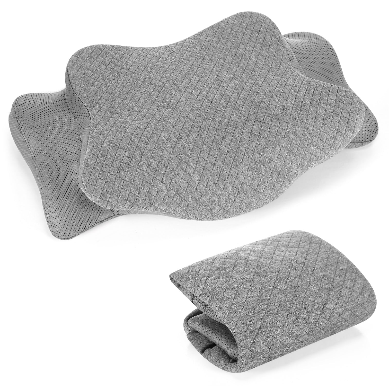 HunnmingRe Cervical Pillow Case Comfortable and Breathable Pillowcase with Zipper(Only Pillowcase) Pillowcase for Memory Foam Cervical Pillow Cervical Pillow Case Cover (Gray,Standard Size)