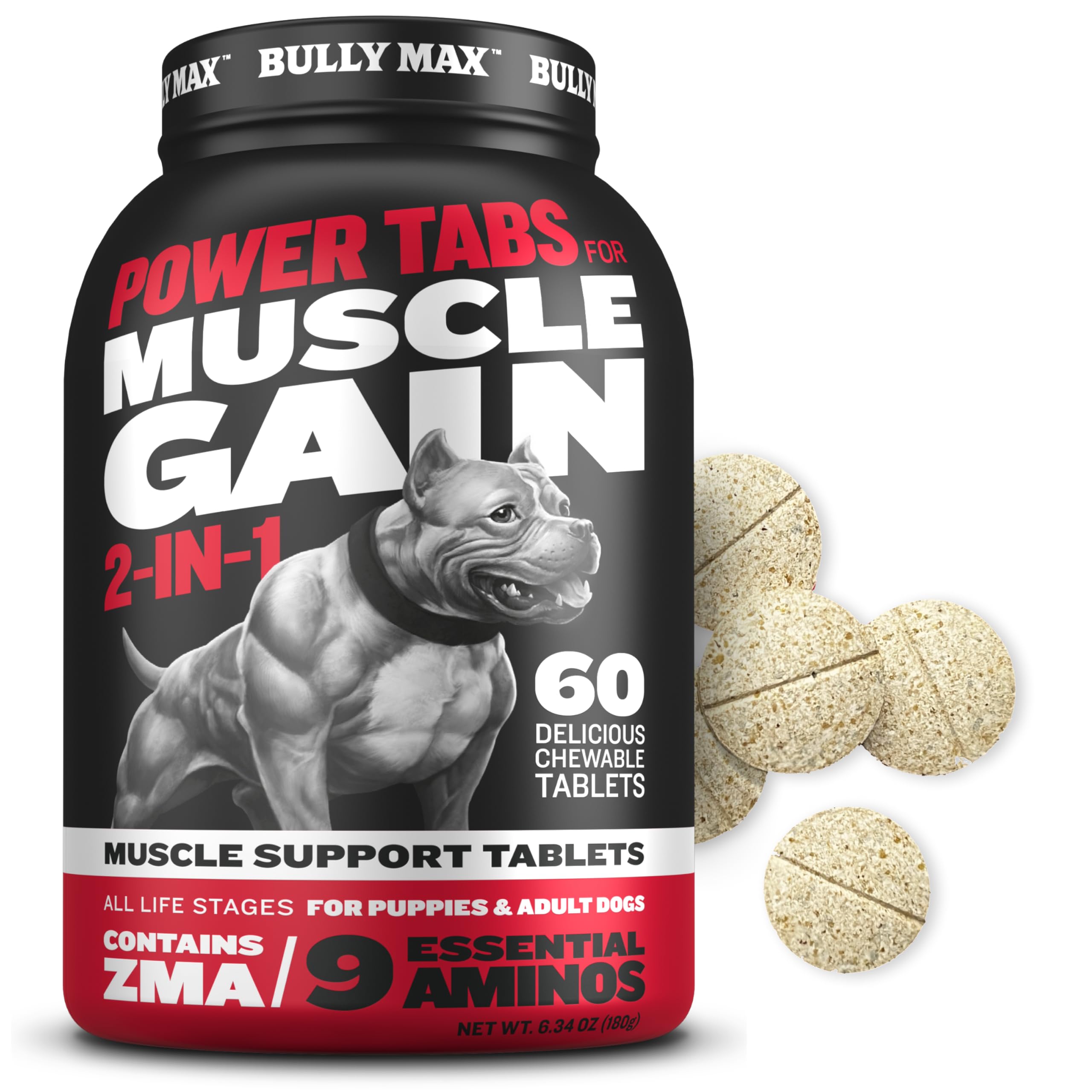 Bully Max Complete Canine Growth & Muscle Builder Kit - Weight Gainer 75 pc Chews, Muscle Builder 60 Tabs & Liquid Supplement - Powerful Development & Strength for Puppies & Adult Dogs