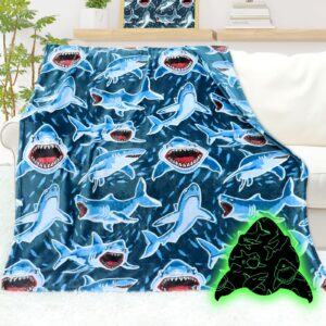 aisde shark blanket glow in the dark blanket for boys blue throw blanket girls whale shark blankets kids ocean shark decor blankets 50"x60"