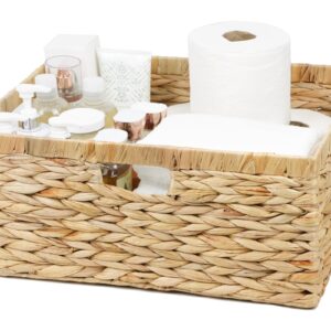 Jumbo Wicker Basket, Rectangular Wicker Basket for Storage, Water Hyacinth Extra Large Storage Basket, Shelf Basket with Built-in Handles, Pantry Baskets-1 Pack