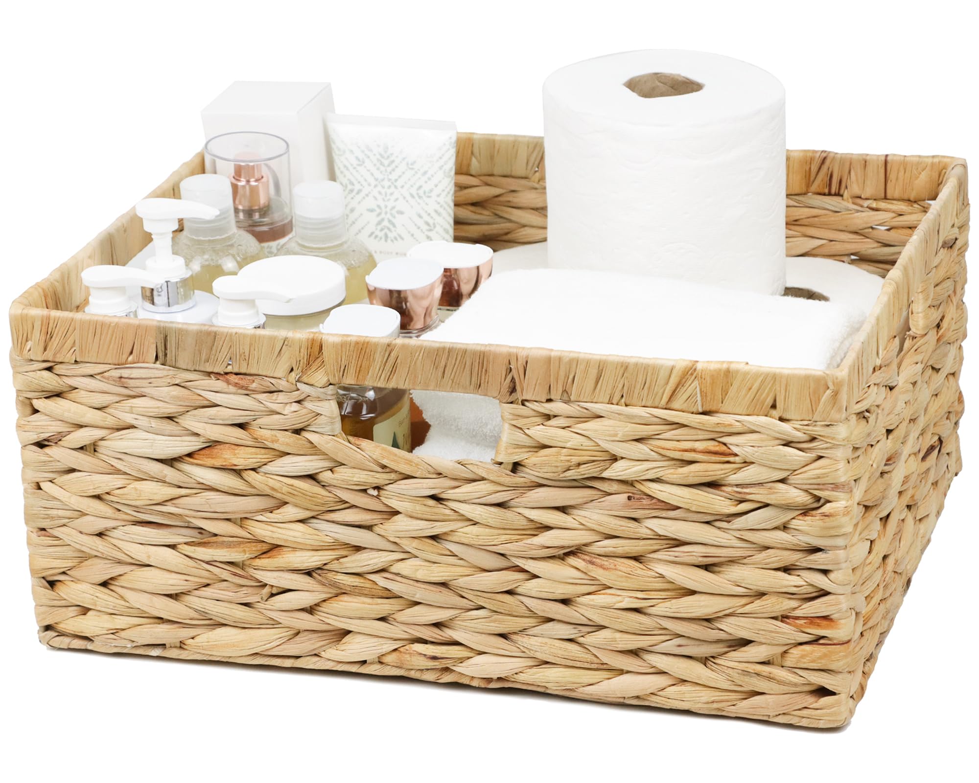 Jumbo Wicker Basket, Rectangular Wicker Basket for Storage, Water Hyacinth Extra Large Storage Basket, Shelf Basket with Built-in Handles, Pantry Baskets-1 Pack