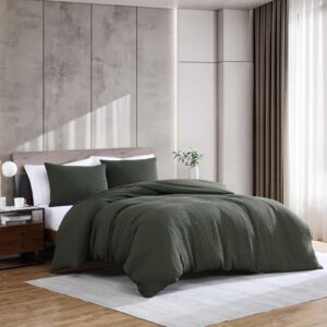 Kenneth Cole - King Duvet Cover Set, Soft Waffle Textured Bedding with Matching Shams, Cozy Home Decor with Button Closure, Oeko-Tex Certified (Solid Waffle Green, King)