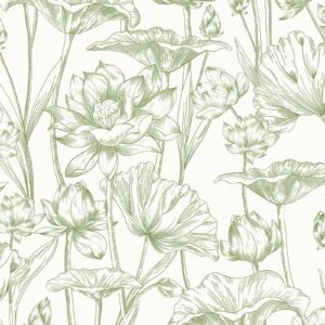 vinjiasin peel and stick wallpaper green floral wallpaper removable wallpaper self adhesive flower leaf contact paper lotus wall paper for bedroom bathroom wallpaper wall covering 17.32"x 78.7"