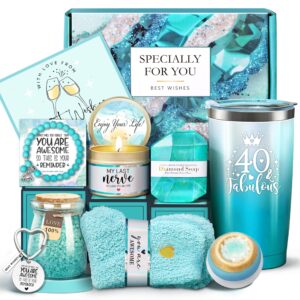 40th birthday gifts for women, 40th birthday gifts for her mom sister friend wife coworke, 40 fabulous tumbler gift baskets for 40 year old women, unique 40 birthday gifts ideas