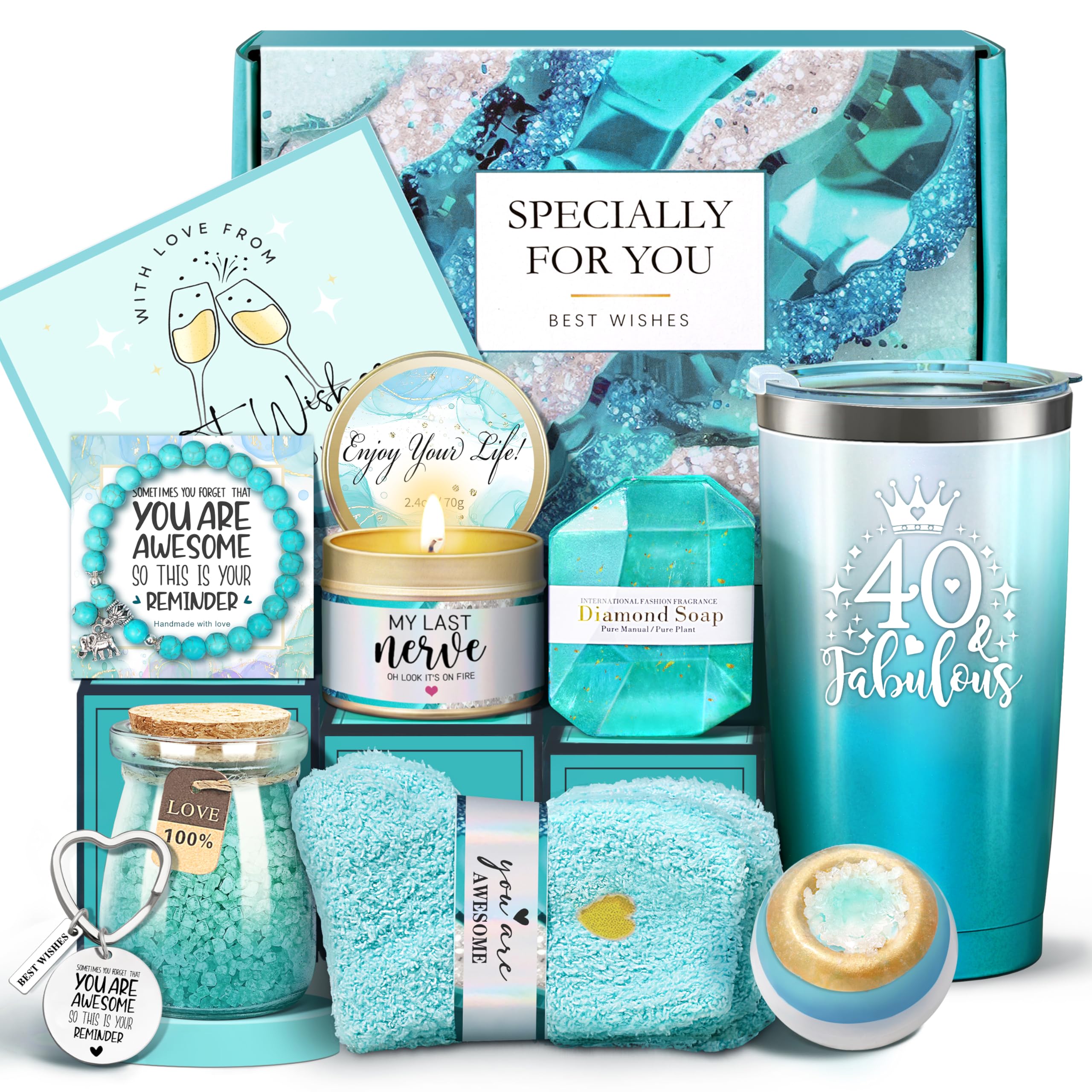 40th Birthday Gifts for Women, 40th Birthday Gifts for Her Mom Sister Friend Wife Coworke, 40 Fabulous Tumbler Gift Baskets for 40 Year Old Women, Unique 40 Birthday Gifts Ideas