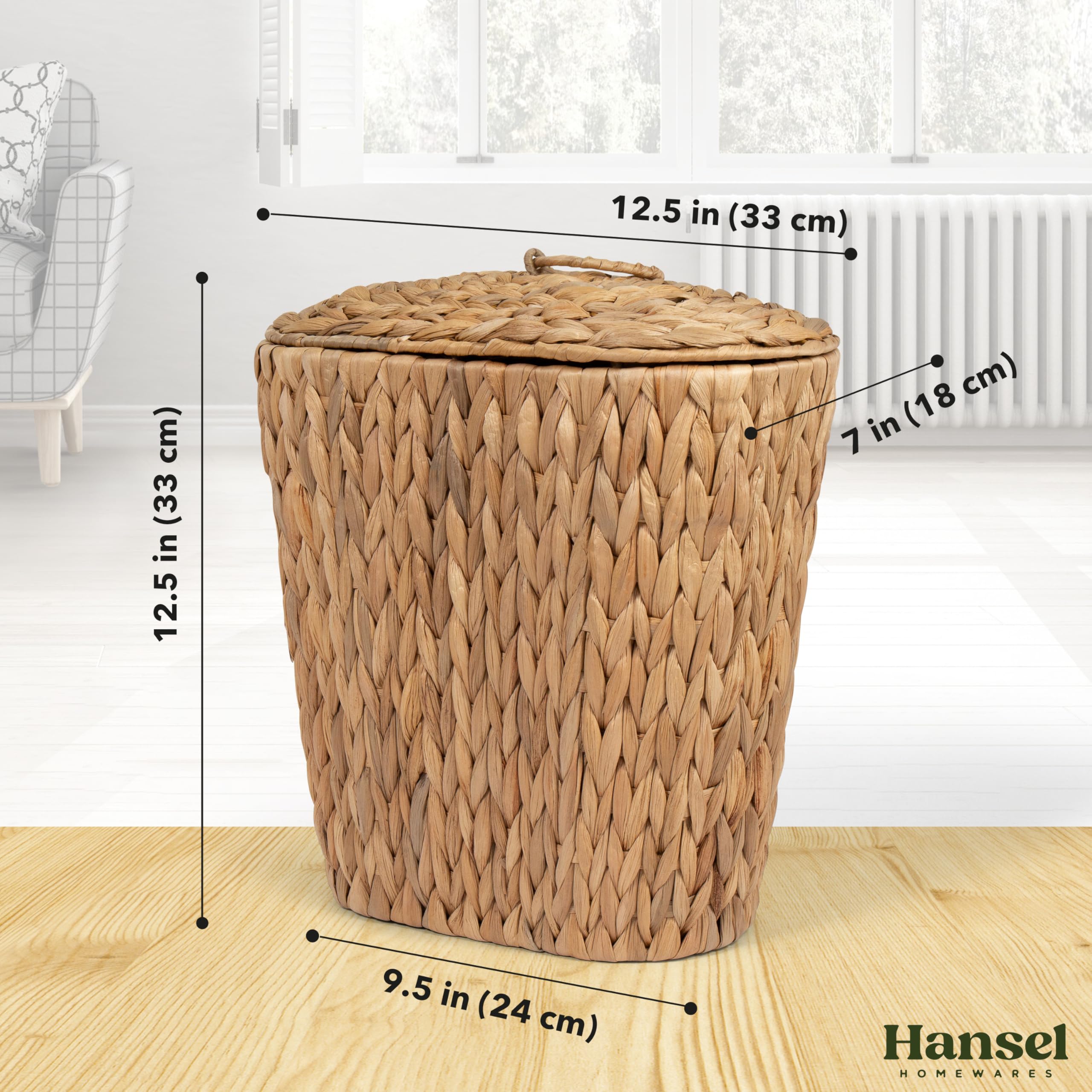 SNOWECRAFT 2-Pack Slim Wicker Basket with Lid – Small Waste Basket for Narrow Spaces | Rattan Decor - Handwoven Water Hyacinth Baskets and Covers | Covered Trash Can - Set of Two