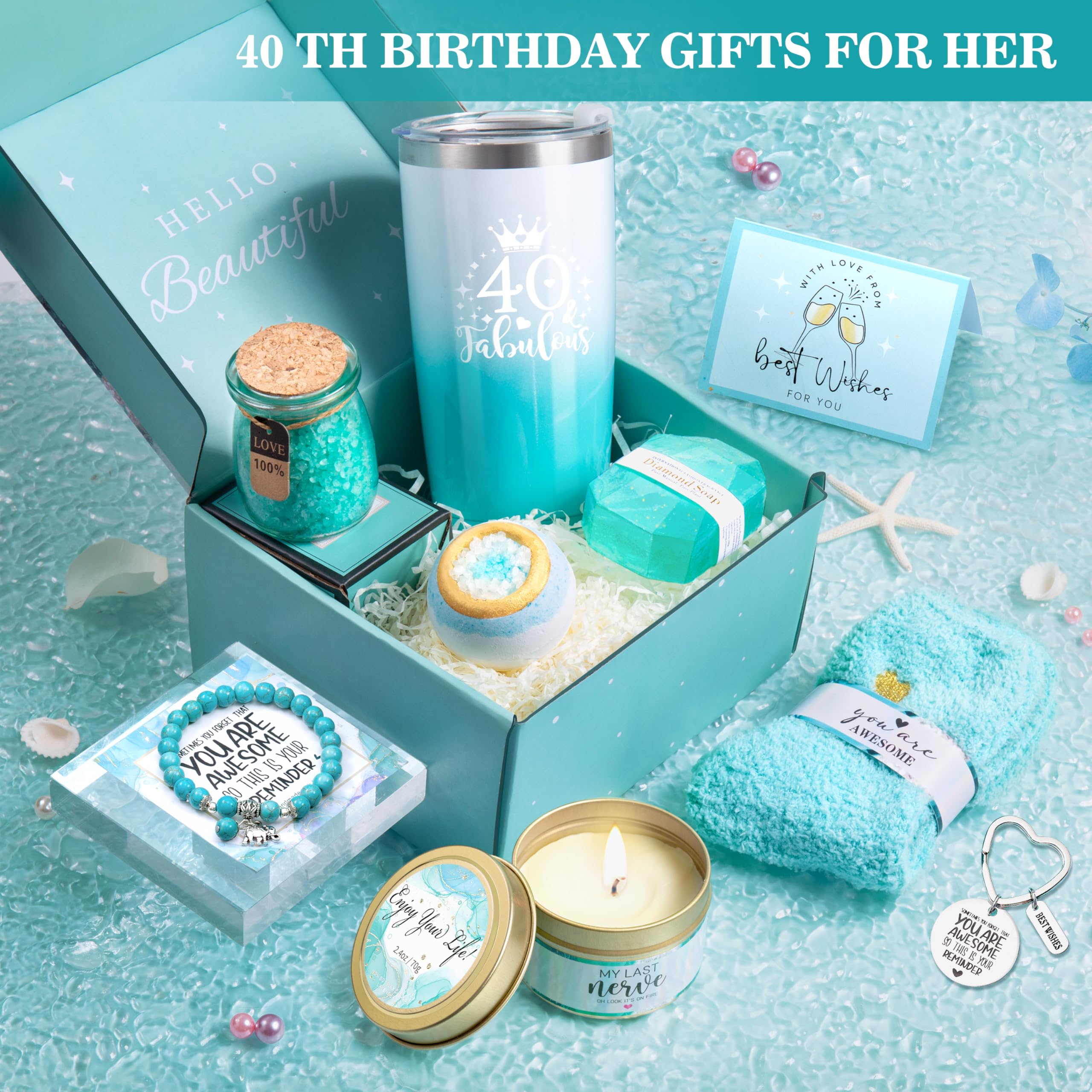 40th Birthday Gifts for Women, 40th Birthday Gifts for Her Mom Sister Friend Wife Coworke, 40 Fabulous Tumbler Gift Baskets for 40 Year Old Women, Unique 40 Birthday Gifts Ideas