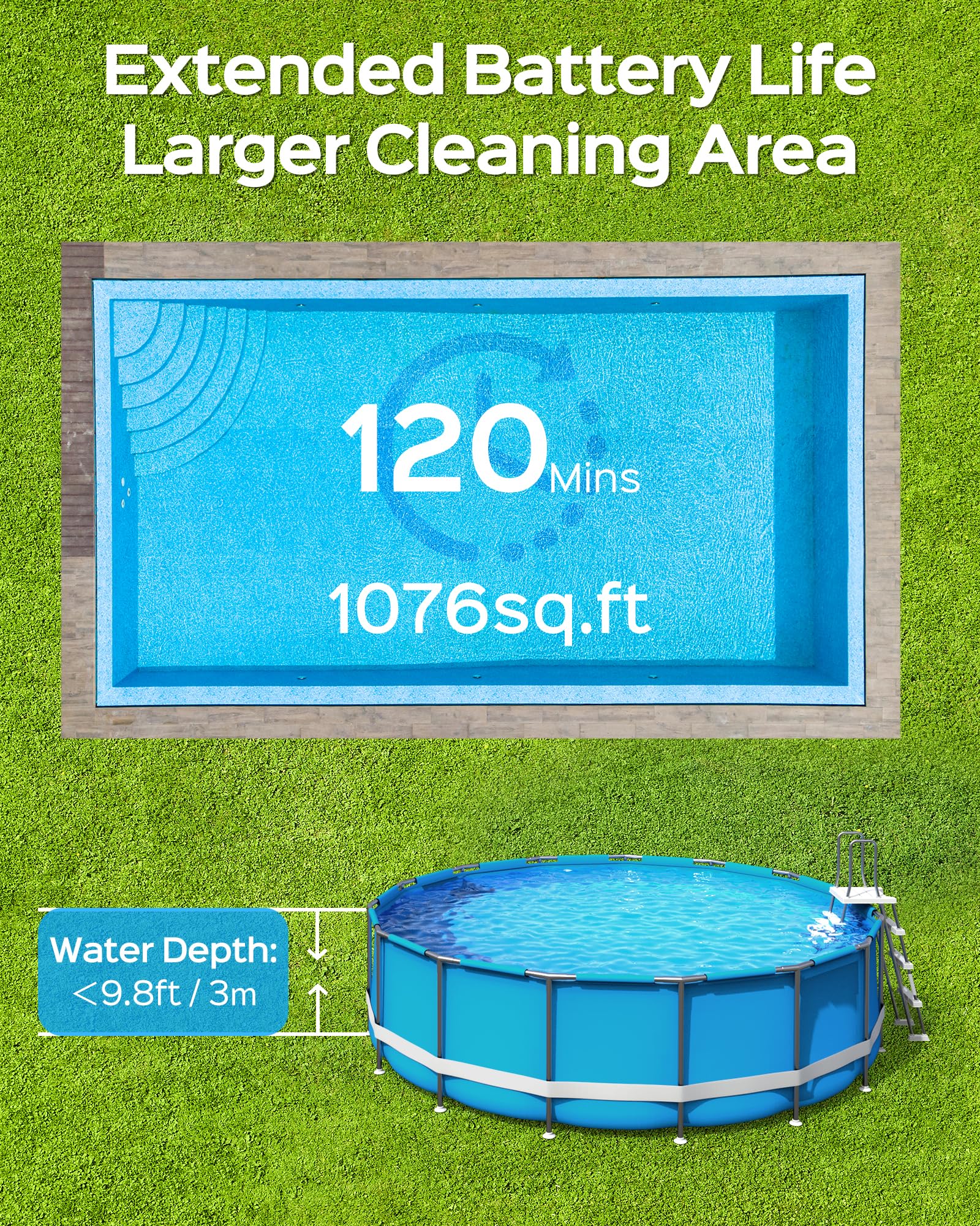 WYBOT Robotic Pool Cleaner with 2.5H Fast Charging, Cycle Cleaning, Ideal for Flat-Bottomed Pools