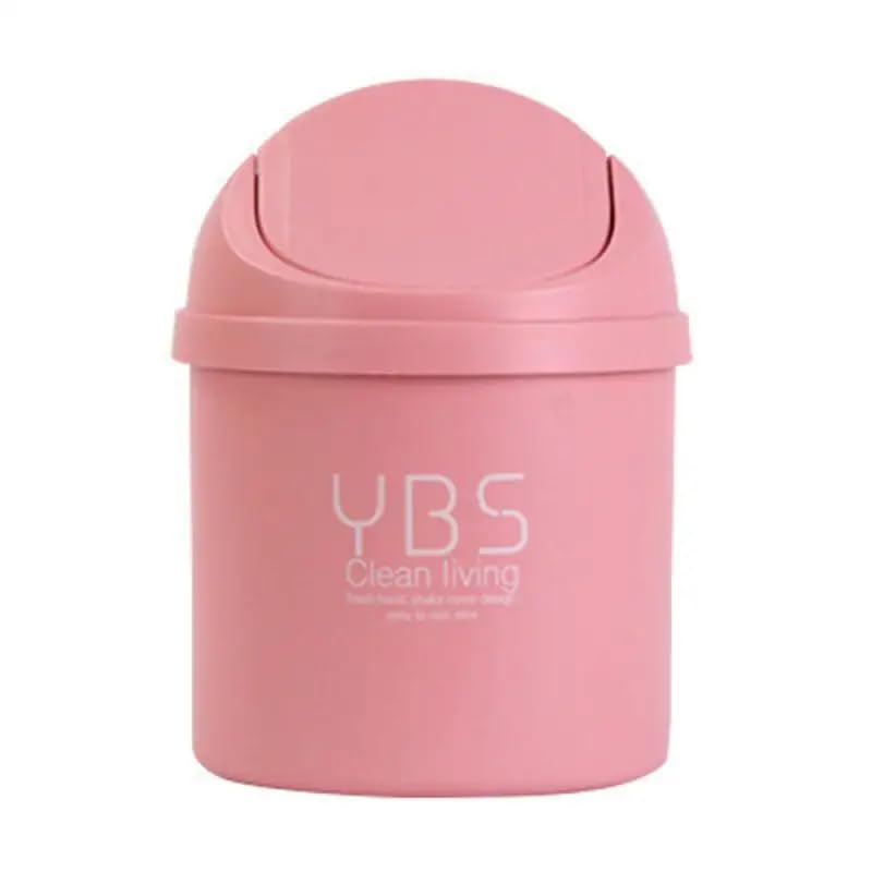 Mini Desktop Bin Small Waste Bins Tube with Cover Bedroom Garbage Can Table Plastic Office Supplies Dustbins Home Desk Dustbin (Pink)