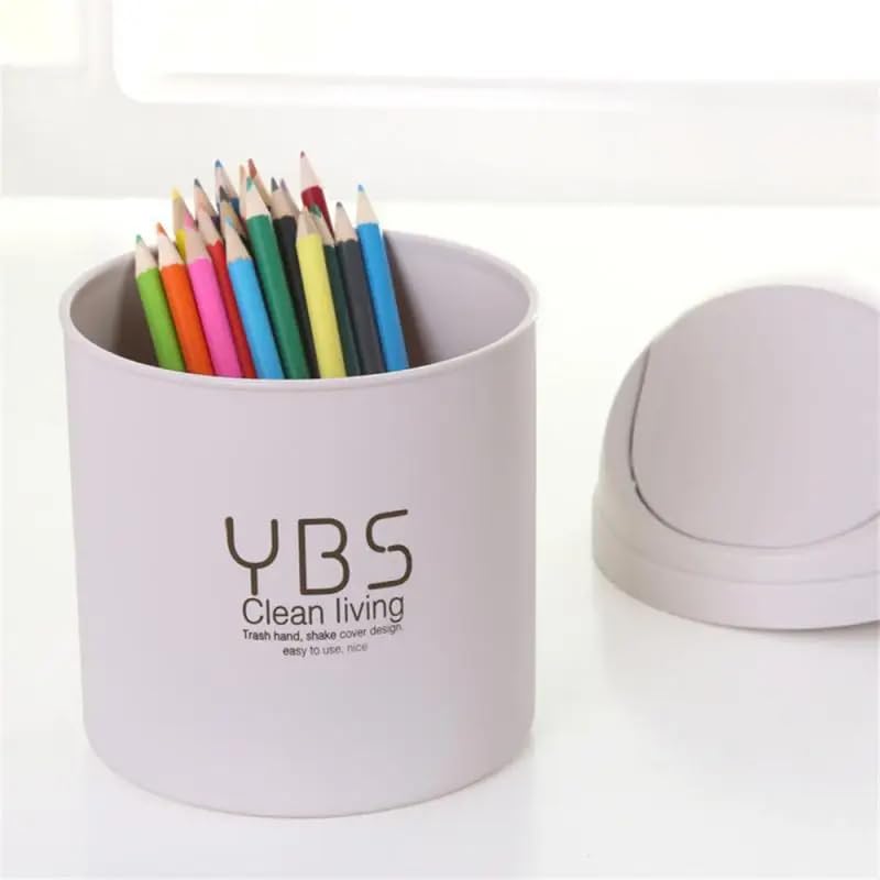 Mini Desktop Bin Small Waste Bins Tube with Cover Bedroom Garbage Can Table Plastic Office Supplies Dustbins Home Desk Dustbin (Pink)