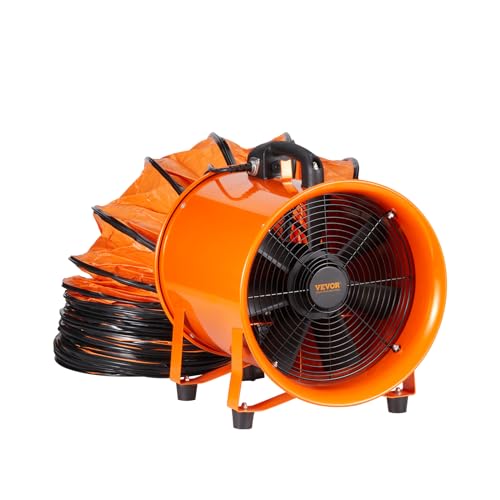 VEVOR Industrial Portable Air Blower Ventilator with Hose, 3198CFM 12 Inch Heavy Duty Tube Exhaust Fan with 33ft Flexible Duct, 585W High Velocity Air Mover for Extraction and Ventilation