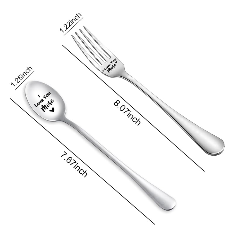 I Love You More Spoon Fork for Him Her Couple Gifts for Boyfriend Girlfriend Anniversary Birthday Gifts for Wife Husband Dinner Dessert Forks Christmas Xmas Gifts for Mom Dad Ice Cream Spoons