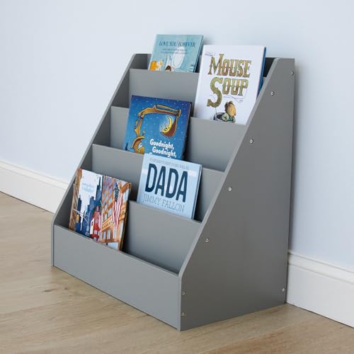 Humble Crew Camden, Grey Children's Wooden Bookcase Storage Rack with 5 Tiers