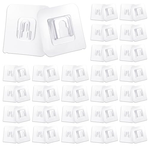 Qianyu 50Pcs Double Sided Adhesive Wall Hooks Transparent Wall Adhesive Hooks for Hanging Clip Rain Sticky Hooks Clear Waterproof Utility Sticker Hook for Shower Bathroom Kitchen Office Basket Picture