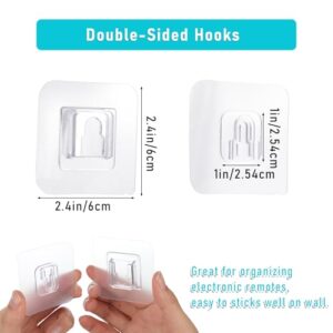 Qianyu 50Pcs Double Sided Adhesive Wall Hooks Transparent Wall Adhesive Hooks for Hanging Clip Rain Sticky Hooks Clear Waterproof Utility Sticker Hook for Shower Bathroom Kitchen Office Basket Picture