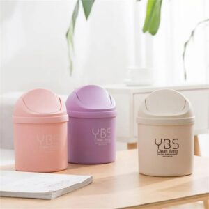 Mini Desktop Bin Small Waste Bins Tube with Cover Bedroom Garbage Can Table Plastic Office Supplies Dustbins Home Desk Dustbin (Pink)