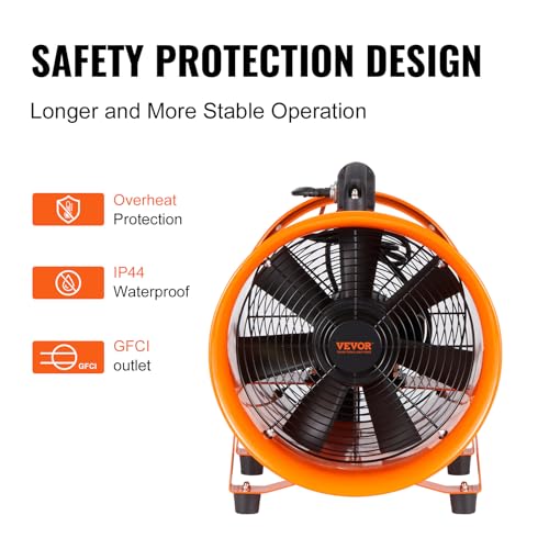 VEVOR Industrial Portable Air Blower Ventilator with Hose, 3198CFM 12 Inch Heavy Duty Tube Exhaust Fan with 33ft Flexible Duct, 585W High Velocity Air Mover for Extraction and Ventilation