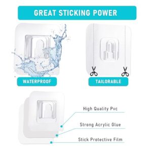 Qianyu 50Pcs Double Sided Adhesive Wall Hooks Transparent Wall Adhesive Hooks for Hanging Clip Rain Sticky Hooks Clear Waterproof Utility Sticker Hook for Shower Bathroom Kitchen Office Basket Picture