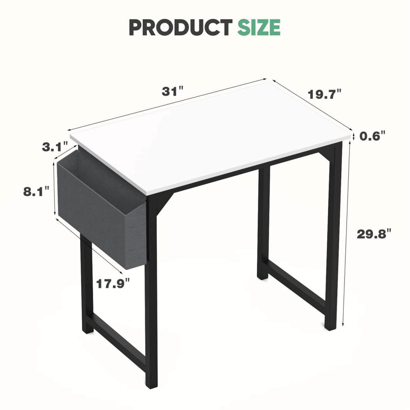 32 Inch Desk Office with Storage, Modern Simple Style Gaming Computer Table for Youth Student Adult, Metal and Wood Home Office Furniture, White