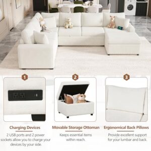 Merax 112.2" Sectional Pull-Out Sofa Bed Couch Sleeper with a Storage Ottoman,3 Pillows and Charging Devices for Living Room