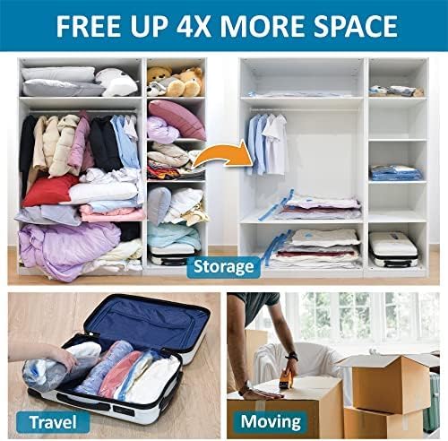 20 Pack Vacuum Storage Bags, Space Saver Bags (4 Jumbo/4 Large/4 Medium/4 Small/4 Roll) Compression for Comforters and Blankets, Sealer Clothes Storage, Hand Pump Included