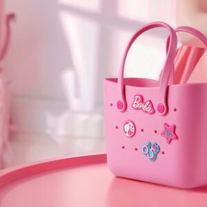 MINISO Barbie Lunch Bag For Women Lunch Tote Bag Cute Crocs Design Durable Lunch Bags For Girls Suitable Size Pink With Handle Cute Bento Bags Barbie Daylight Shiny Series