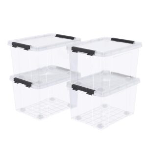 vadidiya 24 quart clear storage box with wheels, 4-pack clear plastic storage bin with lids