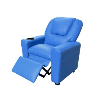 majnesvon 2-in-1 pu leather kids recliner chair with cup holder, modern adjustable single sofa for boys & girls (blue)