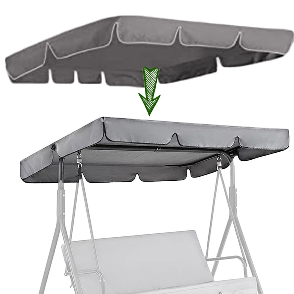 LZBMIEF Swing Canopy Replacement, Swing Chair 2/3 Seater Canopy Cover Waterproof Porch Garden Hammock Top Cover for Outdoor Patio Garden Furniture Swing Chair (Grey, 64.5"x44.8"x5.9")