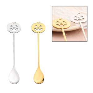 Halloween Pumpkin Spoons for Women Men Coffee Tea Spoon for Couples Bf Gf Husband Wife Anniversary Christmas Gift Halloween Party Prop Silver & Gold Sugar Dessert Spoon for 2