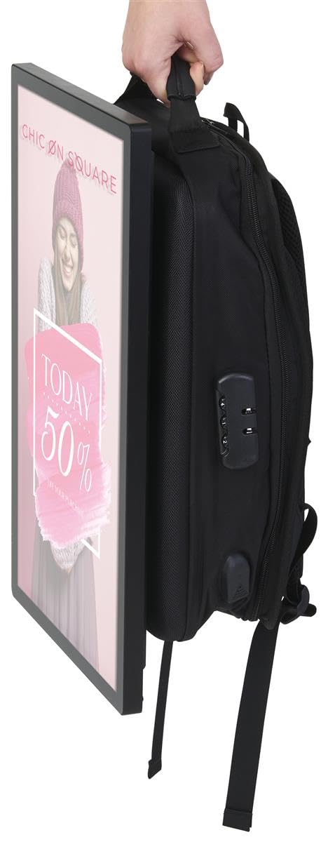 21.5" Digital Backpack Billboard with Anti-Glare LCD Screen, LED Backlit Non-Touch Panel, Wearable Video Screen for Advertising, Rechargeable Battery Power Up to 8 Hours