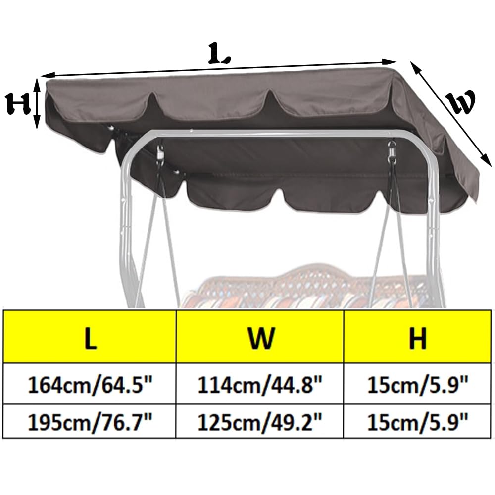 LZBMIEF Swing Canopy Replacement, Swing Chair 2/3 Seater Canopy Cover Waterproof Porch Garden Hammock Top Cover for Outdoor Patio Garden Furniture Swing Chair (Grey, 64.5"x44.8"x5.9")