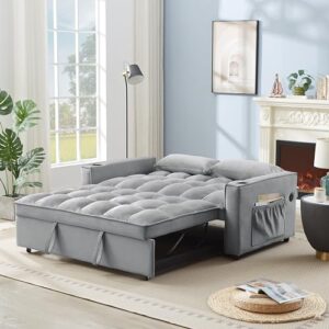 ERYE Full Size Sleeper Sofa Bed Modern 3 in 1 Functional Convertible Loveseat Sofabed with Pull Out Sleep Couch Daybed, Cupholders, USB Charging Ports, 2 Pillows for Living Room