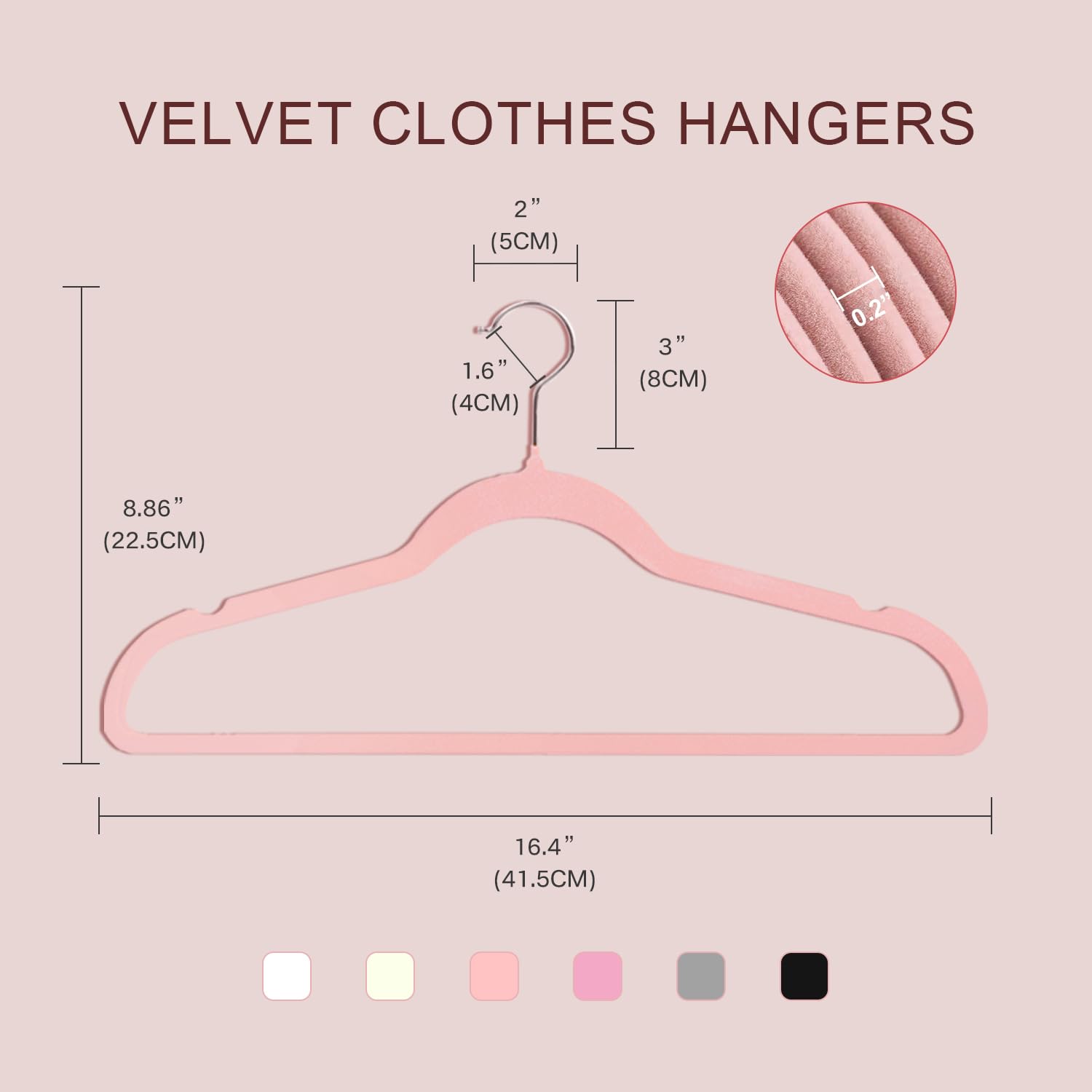 Wellong Velvet Clothes Hangers, 16.8 Inches Non-Slip Skirt Hangers, Sturdy Dresses Hangers with Shoulder Notches, Space Saving Clothing Hangers for Adults Pink 22 Packs