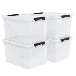 vadidiya 50 quart large clear storage box with wheels, 4-pack clear plastic storage bin with lids