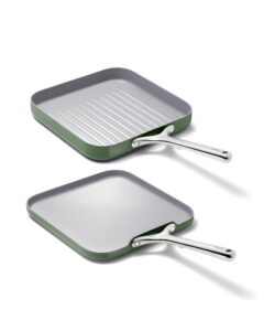 caraway griddle pan & grill pan duo - non-stick ceramic coated - non toxic, ptfe & pfoa free - oven safe & compatible with all stovetops – sage