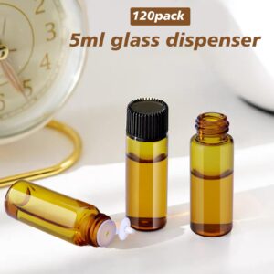 Matifaner 120Packs 5ml (1/6 oz) Essential Oil Bottles 5ml Essential Oil jars, Small Essential Oil Bottles, 5ml Glass Bottles, Small Oil Vial Sample Bottles, Essential Oil Bottles Amber (oil-5ml)